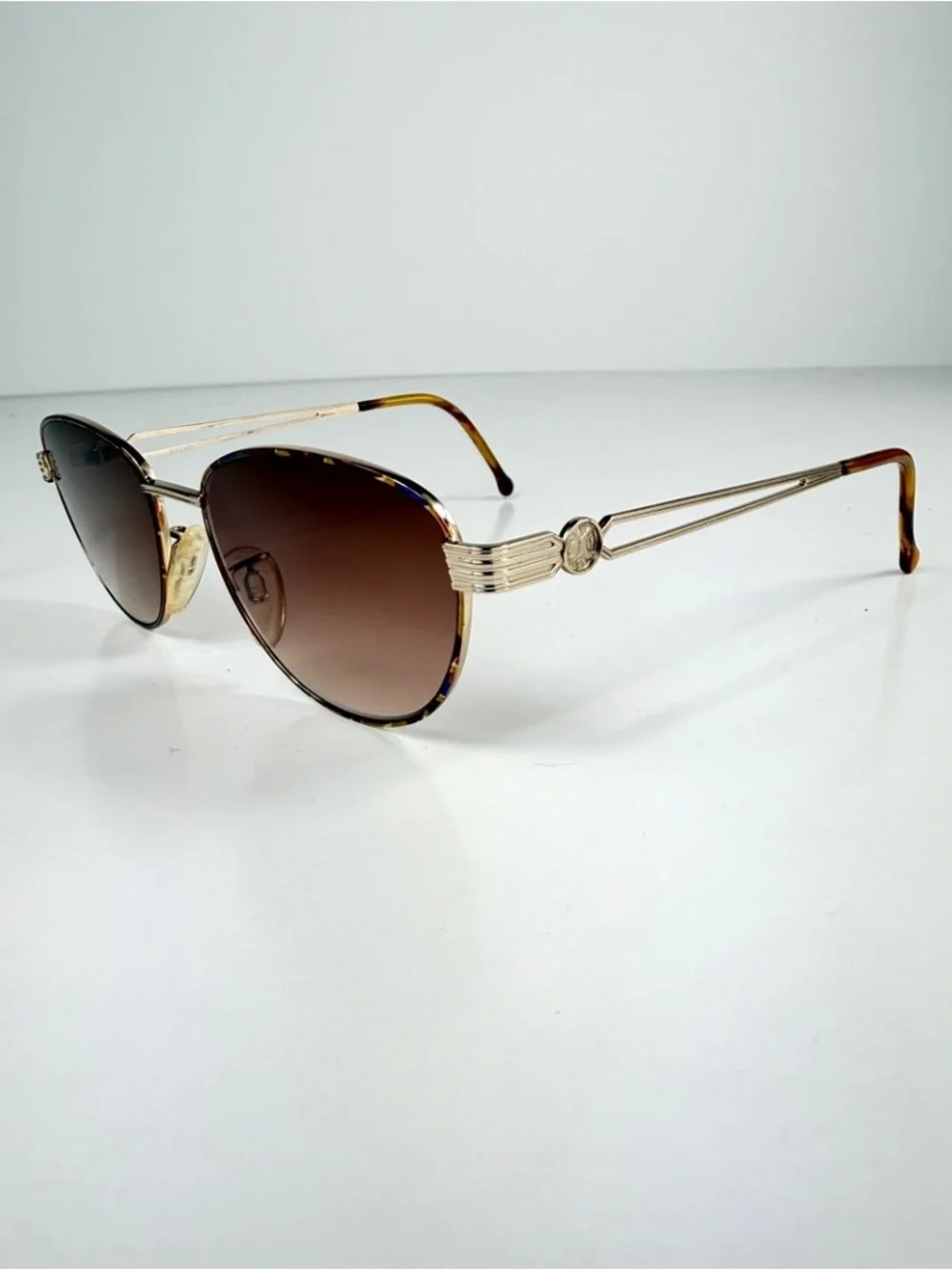 VTG DeadStock FENDI VL7011 Roman Coin Custom Sunglasses Gold Blue Tortoise Set